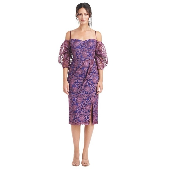 JS Collections Demi Off the Shoulder Mini Dress in Aubergine - Picture 5 of 10